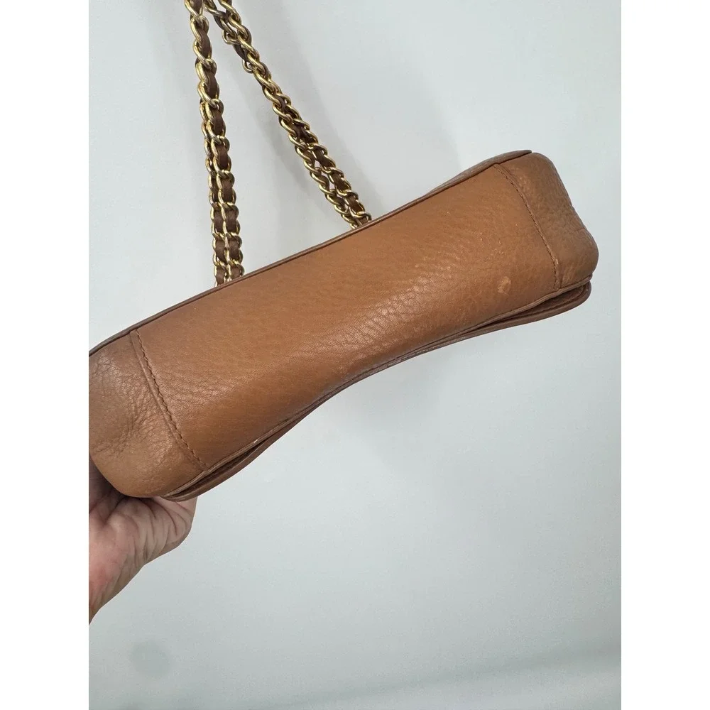 Tory Burch Shoulder Bag Womens Small Brown Leather Chain Strap Flap Logo